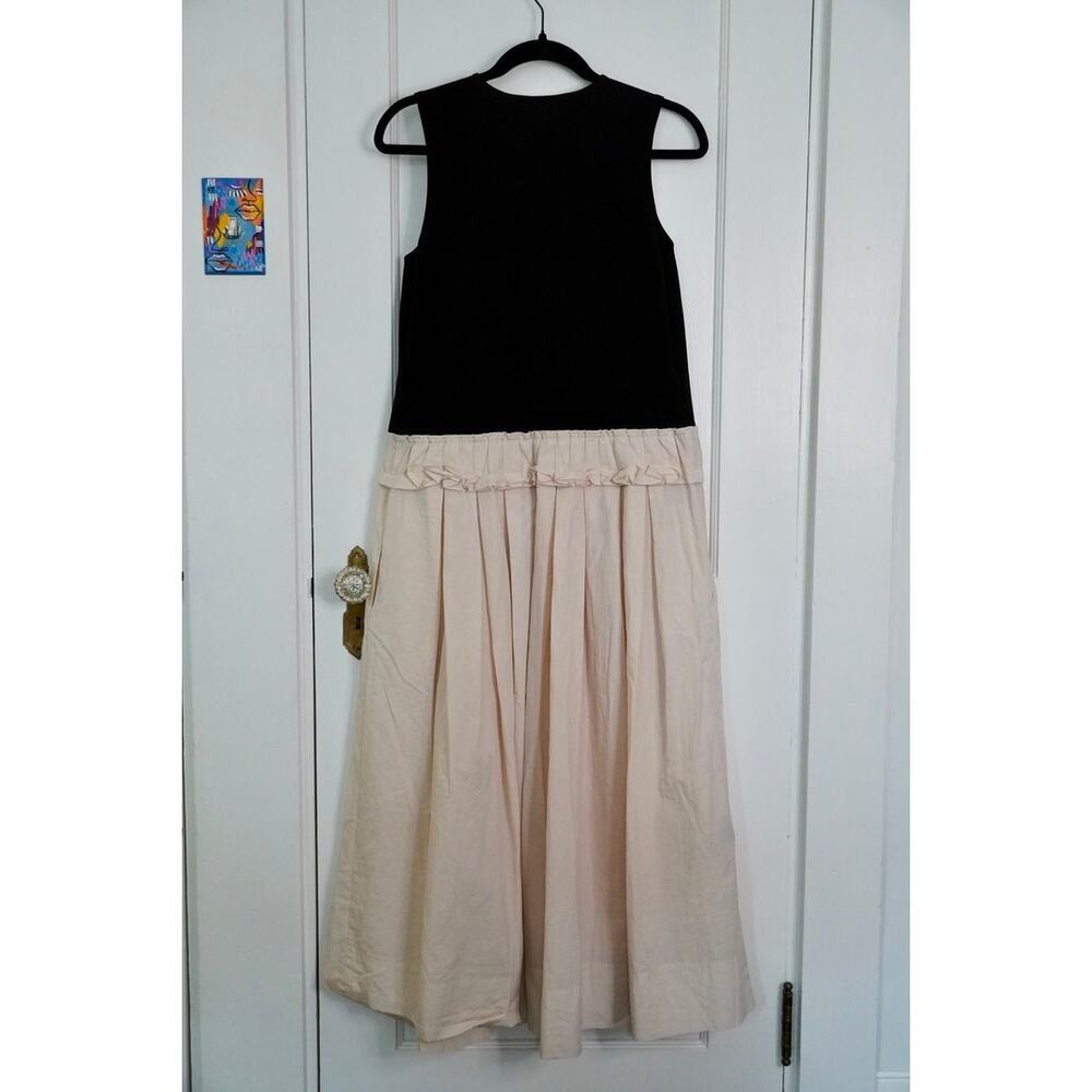 Plan C Knit Poplin Two Toned Pleated Midi Dress Mixed Media Sz 8 - Picture 6 of 7